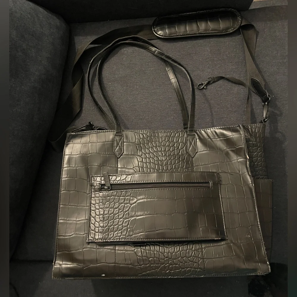 BEIS Black Croc-Embossed Tote Bag